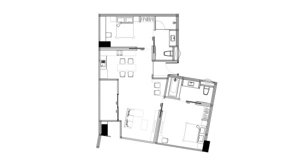Планировка квартиры 2 спальни в ЖК 8 Atelier Residence № 11006 (2D)