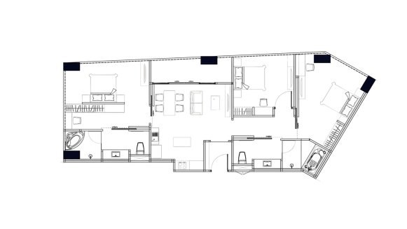 Планировка квартиры 3 спальни в ЖК 8 Atelier Residence № 11009 (2D)
