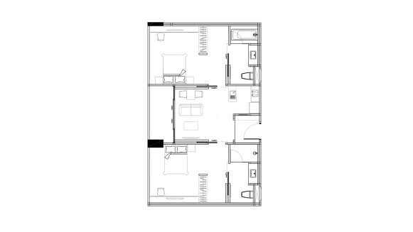 Планировка квартиры 2 спальни в ЖК 8 Atelier Residence № 11007 (2D)